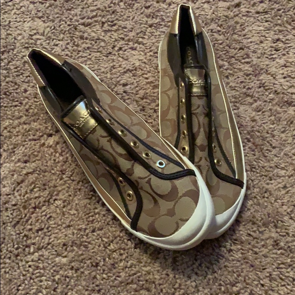 Gold and brown Coach Tennis Shoes